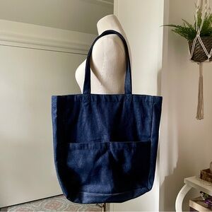 Denim Tote Bag w/ Pockets {dark blue} NWOT